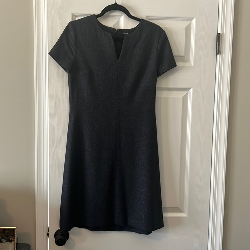 Theory wool a line navy dress